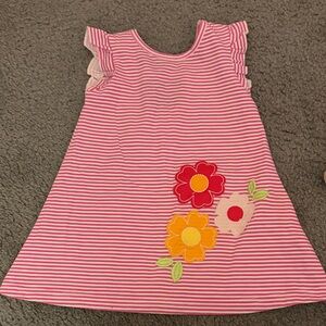 Striped Pink Kids Dress with Floral Appliqué 12 M